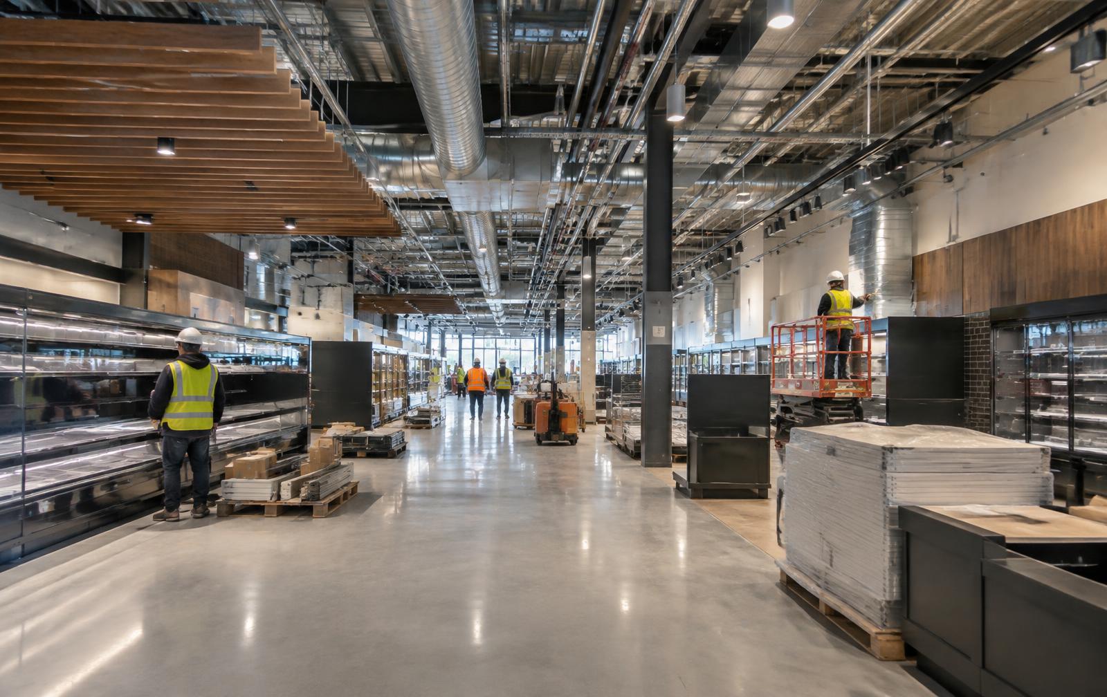 Illustrative grocery store construction and refrigeration installation